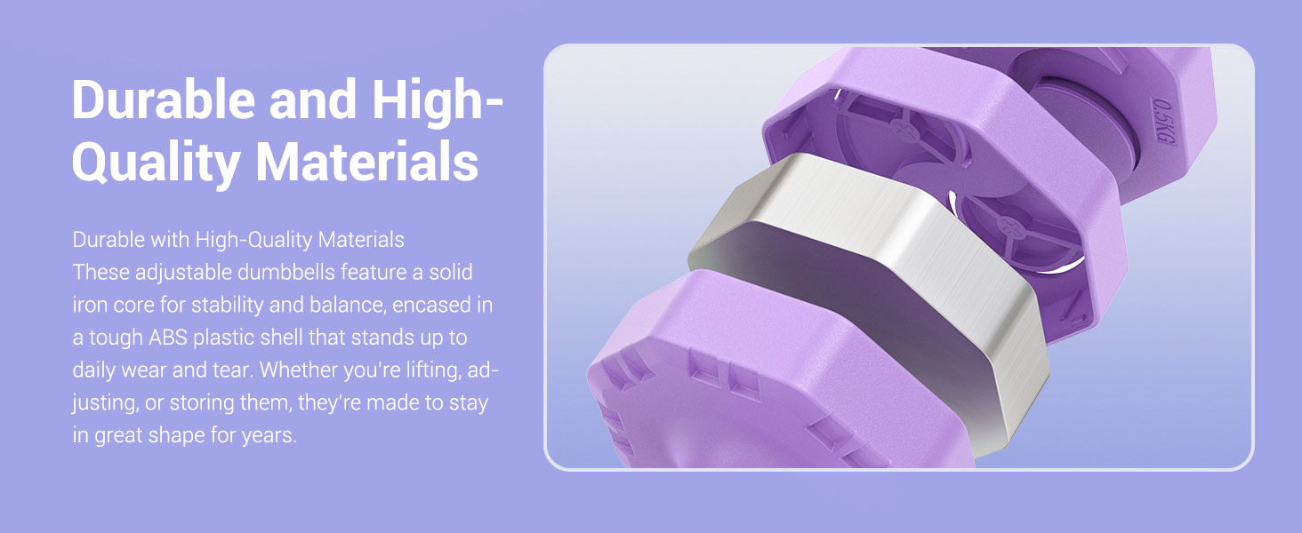 Набір гантелей Yoleo регульовані 2/4 шт. для дому, 2 кг, 3 кг, 4 кг, 5 кг, з м'яким TPR-покриттям, фіолетовий