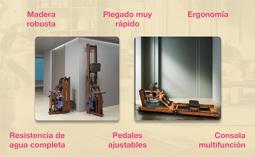 Дерев'яний складаний тренажер для веслування CF для дорослих, унісекс, з LCD-дисплеєм та регульованим опором, 2130 x 520 x 560 мм