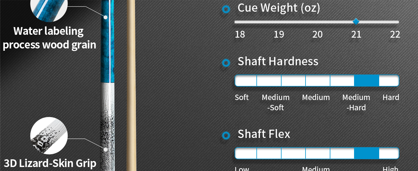 Більярдний кий Kmise професійний, 147 см, канадський клен, шкіряна піка 13 мм, антиковзний грип, для дорослих/початківців/професіоналів (синій)