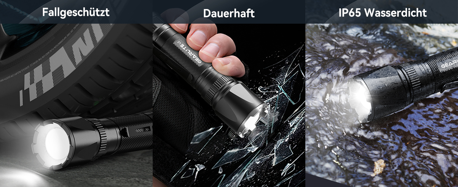 GEARLITE: 2 шт. ліхтарики LED, перезаряджувані, 3000 люмен, тактичні, водонепроникні (IP65), 3 режими, для кемпінгу, риболовлі, туризму