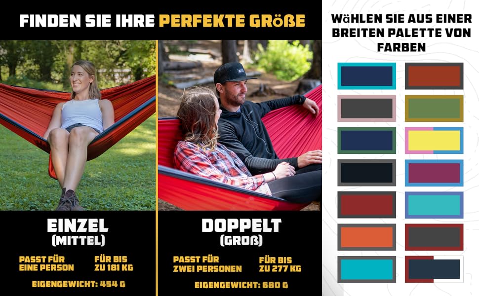Гамак для кемпінгу Wise Owl Outfitters – односпальний або двоспальний, для дому та вулиці, з сумкою для зберігання, аксесуарами для рюкзака та подорожей, оранжевий / сірий