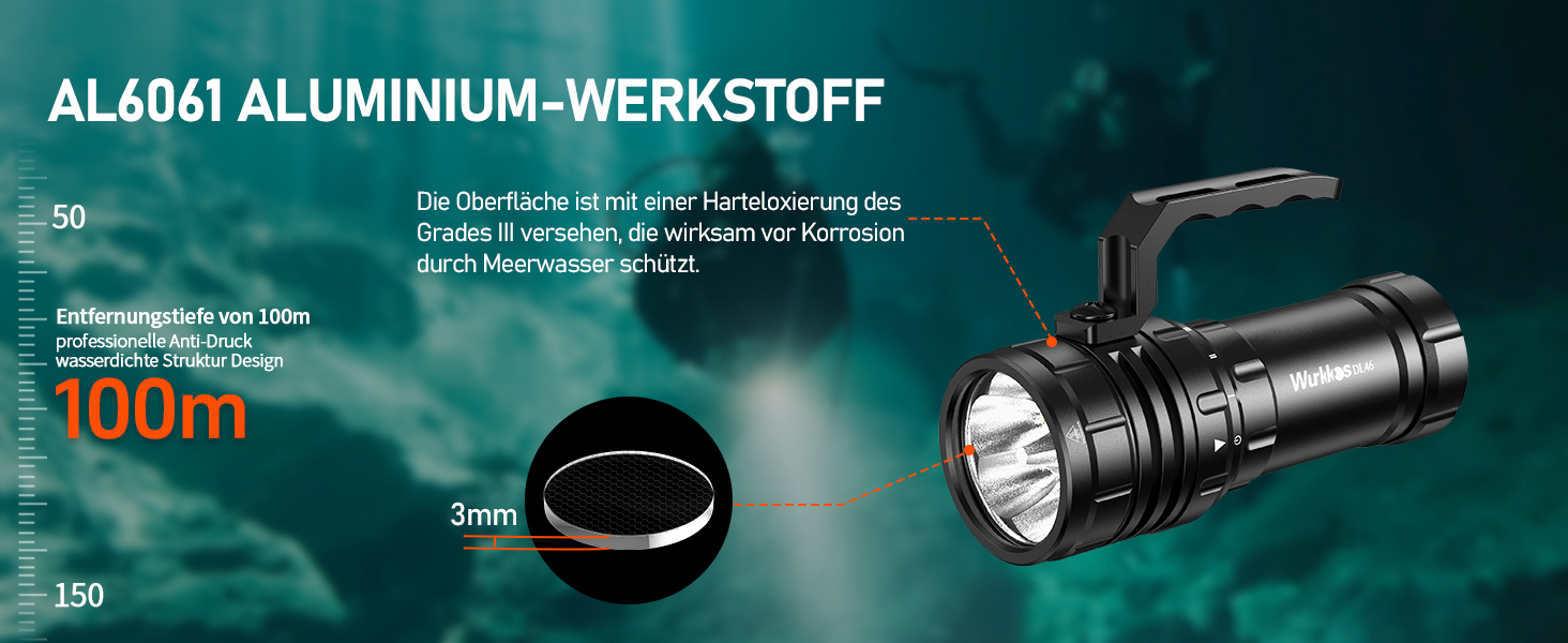 Ліхтар під водою Wurkkos 3000 Lumen з UV/Red світлом, 100 м, USB-зарядка, для дайвінгу та фотозйомки