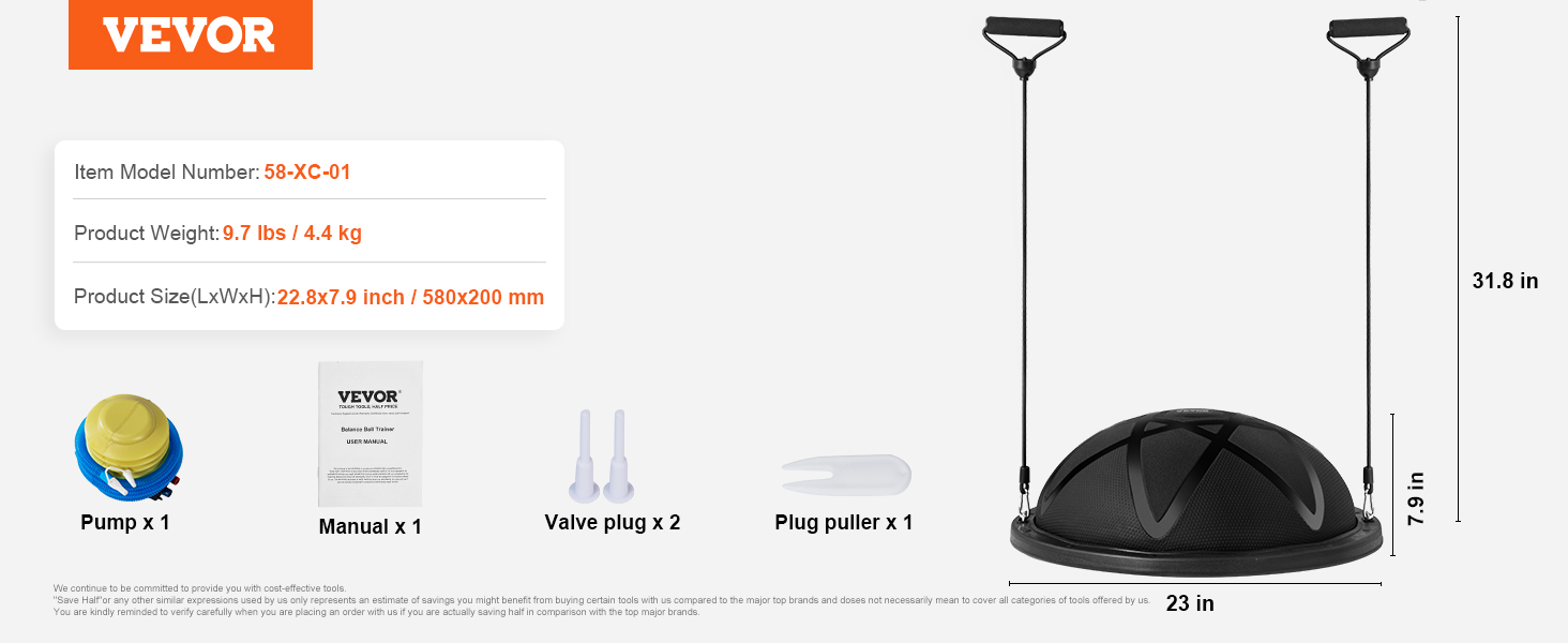 Фітбол VEVOR 58 см, 300 кг, з еластичними стрічками та насосом. Ідеально для йоги, фітнесу та тренувань вдома. Чорний.