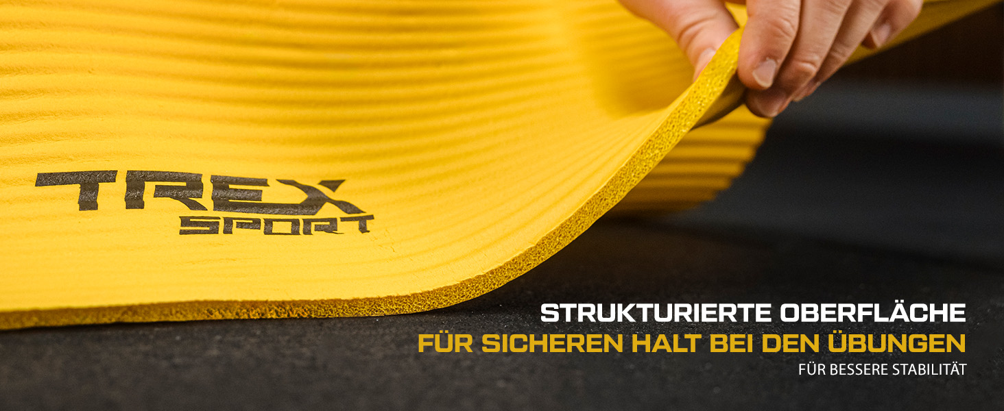 TREX SPORT Килимок для гімнастики та фітнесу, 190x80x1 см, жовтий | Килимок для йоги з неслизьким покриттям та ручкою для перенесення