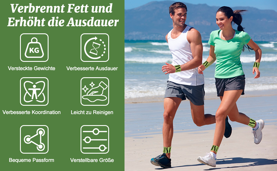 Набір манжет для збільшення ваги 2 шт. (0,46 кг кожна), регульовані ваги для зап'ястя, фітнес-браслети з вагою, ваги для ніг для танців, балету, пілатесу, кардіо, аеробіки, ходьби, зелені