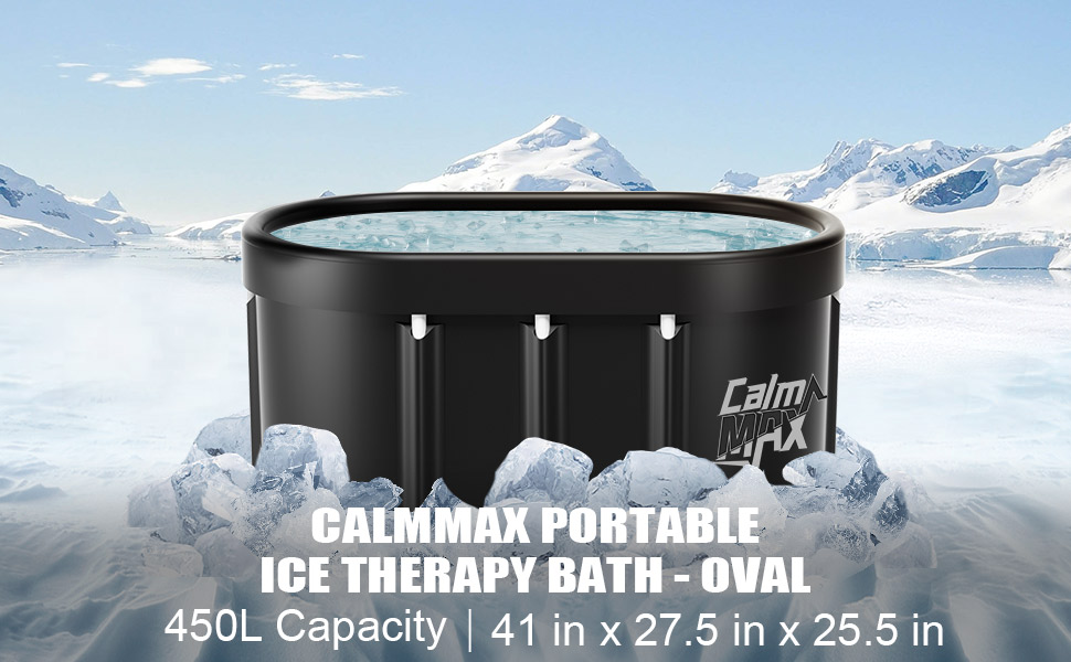 Овальна крижана ванна CalmMax (довжиною 105 см) XL з чохлом - складна ванна для дорослих, ізольована бочка для льоду для приміщень та вулиці, терапія холодом для спортсменів, крижана ванна/холодне занурення для дому чорна довжиною 105 см