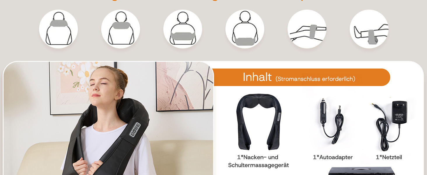 Масажер для глибокого розслаблення м'язів шиї, спини та плечей. Електричний масажер Shiatsu з термофункцією для дому, офісу та авто. Зняття м'язового болю. Чорний колір.