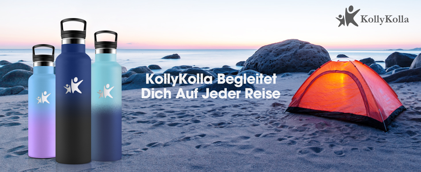 Термос-пляшка KollyKolla 750 мл, пляшка для води з содовою, витокозахисна, з трубочкою, без BPA, подвійні стінки, вакуумна ізоляція, для школи, подорожей, кемпінгу, блакитний + темно-блакитний