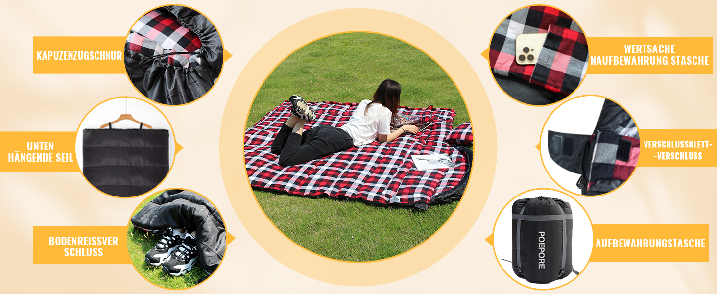 Спальний мішок XXL для дорослих, 3-4 сезони, фланель, кемпінг, зимовий, чорний, 230x90 см