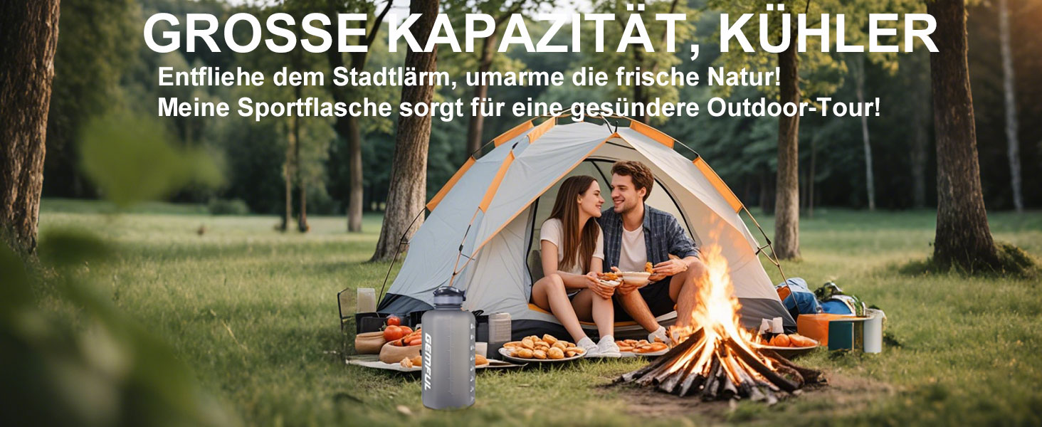 Фляга для води GEMFUL 2.2 л з трубочкою, велика спортивна пляшка з маркуванням часу, BPA-free, для фітнесу, велосипеду, активного відпочинку та роботи (Сіра)