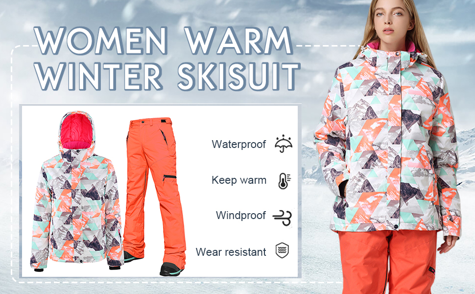 Жіночий комплект для сноубордингу та лижного спорту: куртка та штани, водонепроникний, вітронепроникний, теплий, для туризму, сноубордингу, лижного спорту, оранжевий+чорний, розмір L