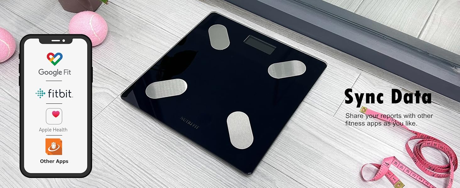 Вага NUTRI FIT для вимірювання жиру в тілі, розумна персональна вага з цифровим дисплеєм, вимірювання BMI, жиру, м'язів, води, склад тіла, LCD-дисплей, 150 кг, 26x26 см, чорний