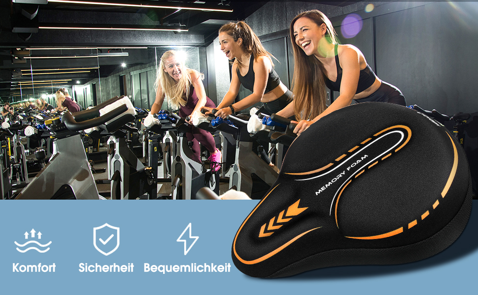 Подушка на сидіння велосипедного сидіння MSDADA, гелевий наповнювач, широка, з піною з пам'яті, для MTB, велотренажера, Peloton, зручна для жінок, чоловіків, літніх людей (Помаранчевий)