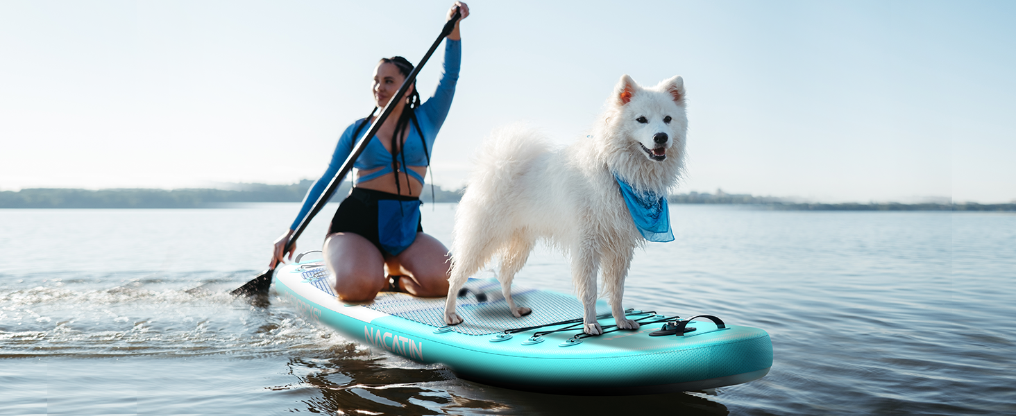 NACATIN SUP дошка надувна 320 см з сидінням, веслом та рюкзаком - для йоги, річки, моря (синій)