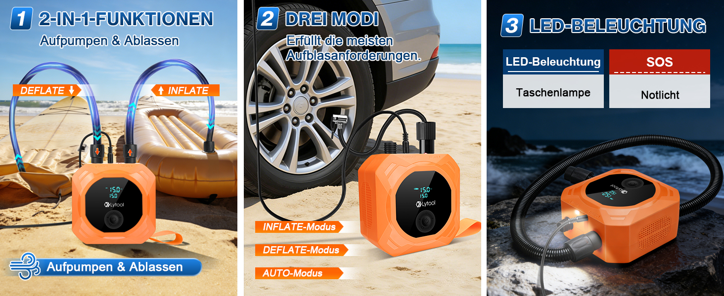 Електричний насос для SUP Lytool 50 PSI з автовимкненням для дощок, човнів, каяків, шин авто та велосипедів (12V)