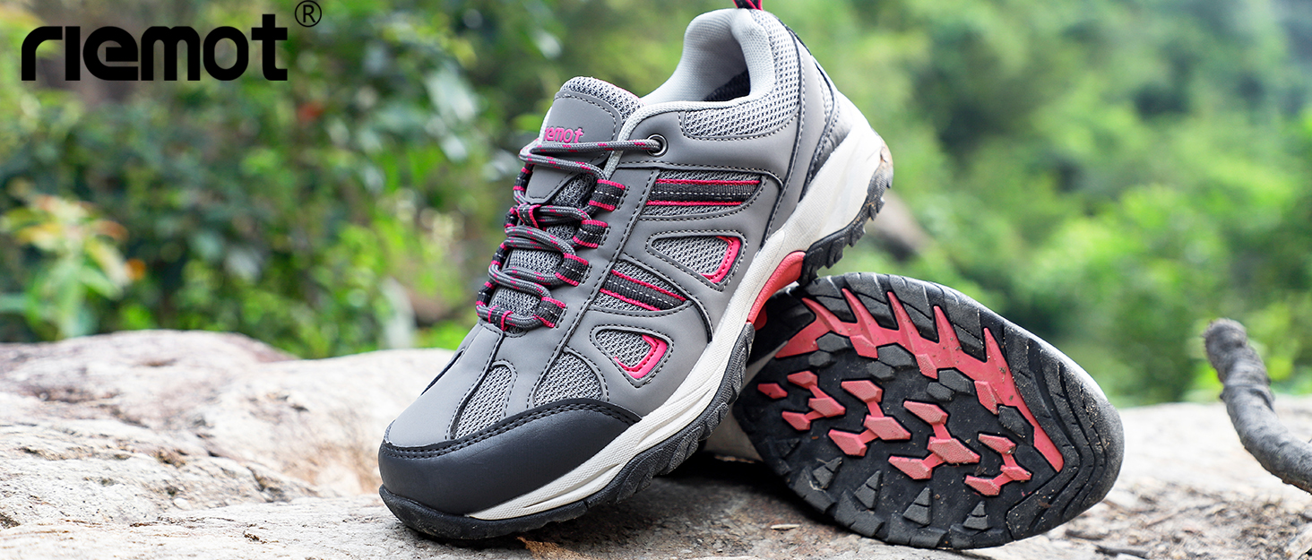 Жіночі водонепроникні трекінгові черевики Riehmot для туризму (41 EU, сірий, рожевий)