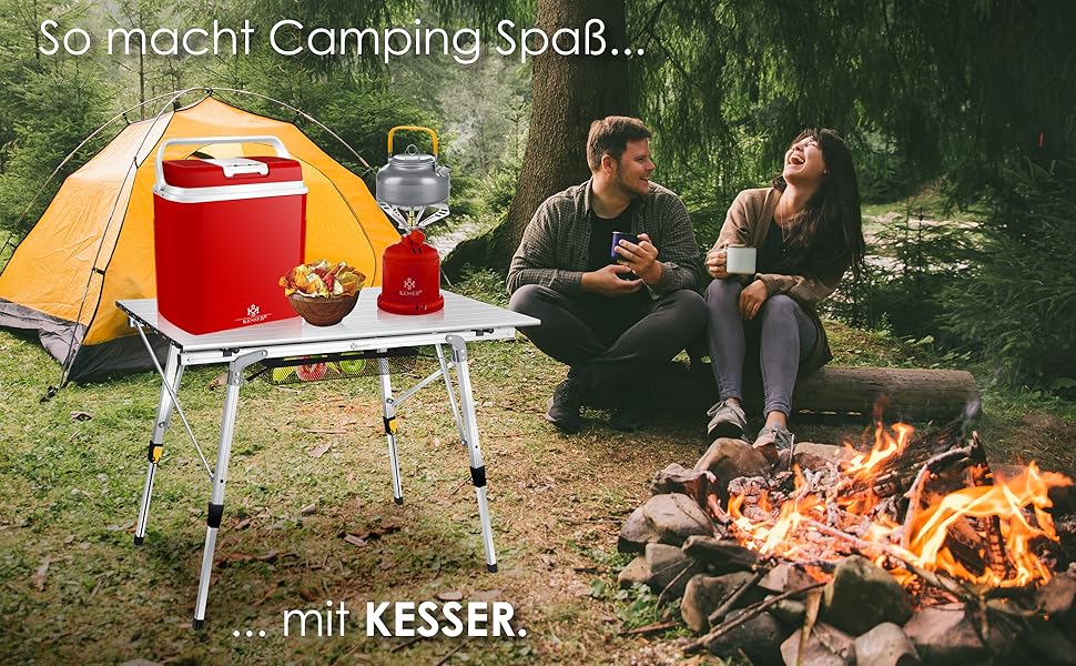 Кемпінговий стіл KESSER® складний, 90x53 см, з алюмінієвим каркасом, регулювання висоти, до 100 кг, з сумкою та сітчастою кишенею, срібний