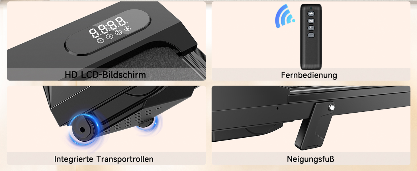 Walking Pad для дому HomeFitnessCode: електричний біговий килимок з нахилом, 1-8 км/год, чорний глянцевий