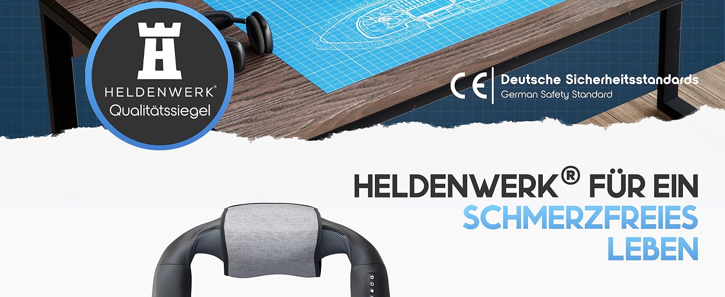 Масажер для шиї та плечей HELDENWERK з підігрівом, шиацу 4D, для глибокотканинного масажу спини, ніг і ступнів, чорний-сірий