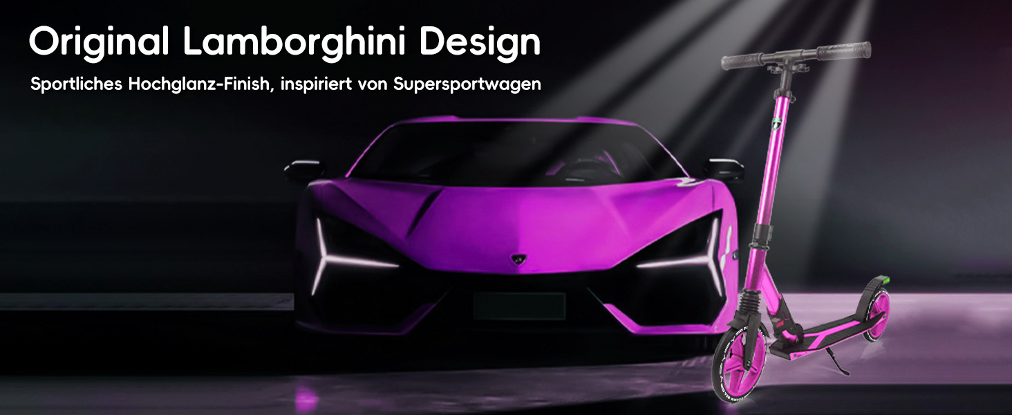 Скутер Lamborghini Tretroller Cityroller з великим колесом, складний, регульована висота, для дорослих та дітей, з підставкою, передньою амортизацією та гальмом на задньому колесі, до 100 кг (фіолетовий)