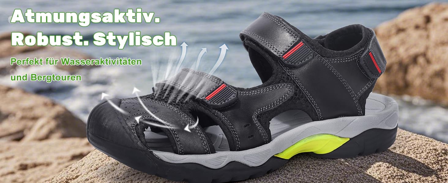 Чоловічі спортивні сандалії VisionReast для хайкінгу та активного відпочинку. Чорні сандалі для туризму та подорожей, 41 EU, з клямкою.