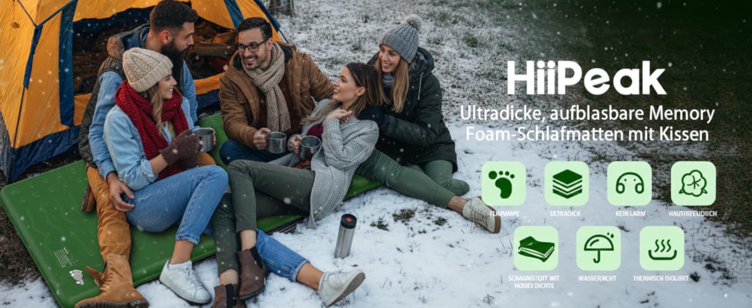 Каремат для кемпінгу HiiPeak Isomatte R-Wert 9.5 з подушкою, ізольований, для зими та літа, зручний, зелений