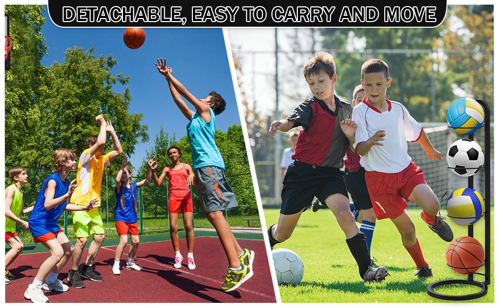 Стельовий органайзер для м'ячів на 4 яруси, з вуглецевої сталі, для футболу, волейболу, баскетболу, гараж, спортзал