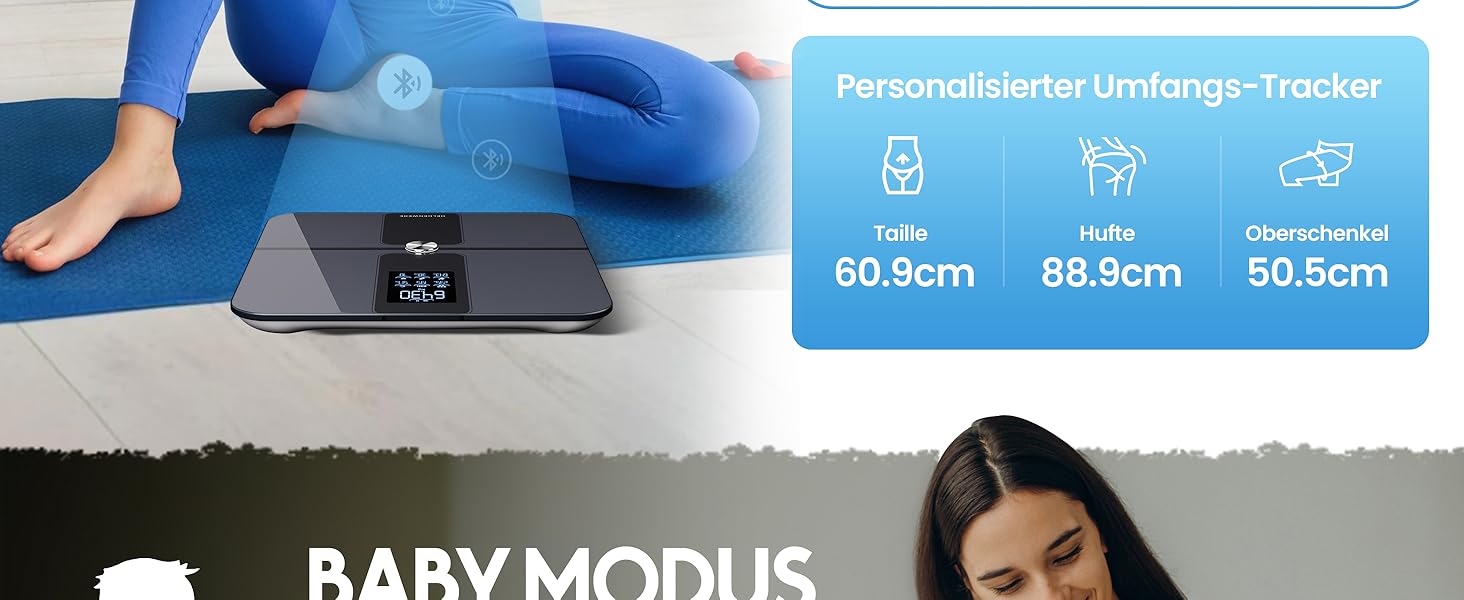 Ваги для тіла HELDENWERK з аналізом складу тіла, Bluetooth, визначення жиру, BMI, м'язової маси, протеїну, BMR, максимальне навантаження 180 кг, цифровий дисплей, темно-синій колір (Design Elegance)
