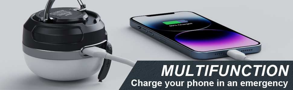 LED кемпінговий ліхтар на акумуляторі 10400mAh, RGB, регулювання яскравості, магнітний, з гачком, для кемпінгу, активного відпочинку, походу, намету, аварійного освітлення. Чорний