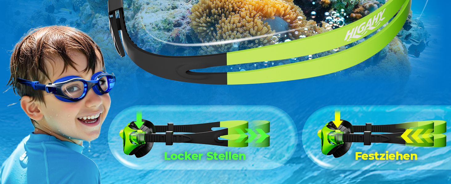 Дитячі окуляри для плавання Schwimmbrille: з UV-захистом та антифогом, водонепроникні, для хлопчиків та дівчаток 6-14 років (Чорно-сині + Зелені)