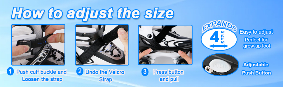 Ролики дитячі регульовані Duzskj для хлопчиків та дівчаток, 4 розміри, чорно-білі