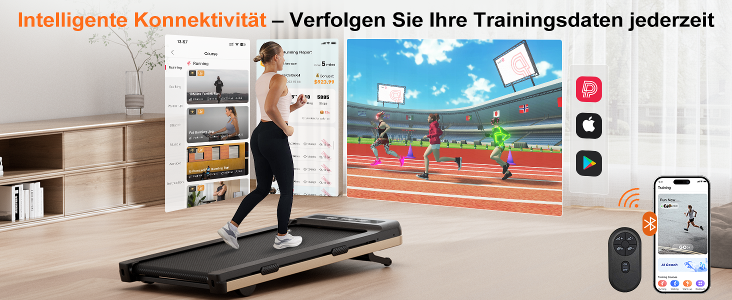 Біговий тренажер DeerRun з нахилом 9%, для дому, до 136 кг, Walking Pad, сумісний з робочим столом, з APP-керуванням, курсами тренувань та кількома режимами бігу, чорний