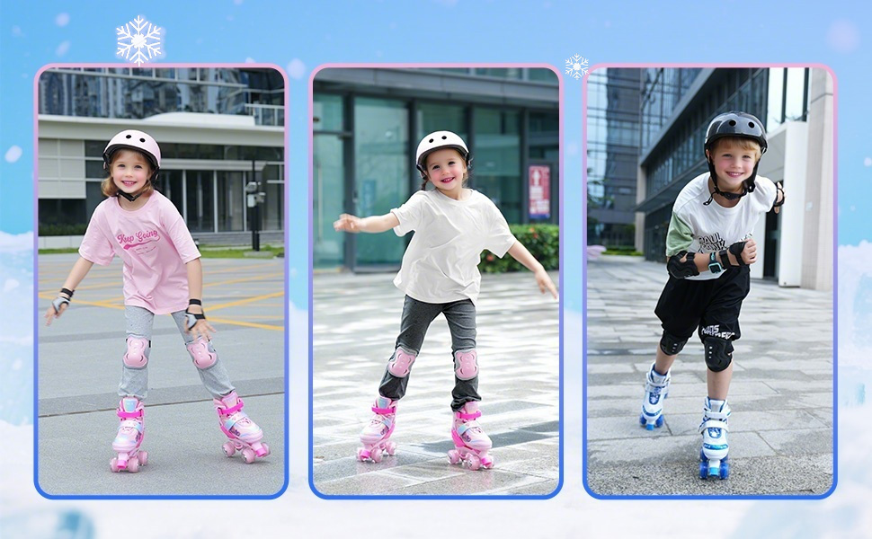 Дитячі ролики FWFX, регульовані, світлові, для занять в приміщенні та на вулиці, розмір S (EU 28-31 / MM 160-200), блакитні