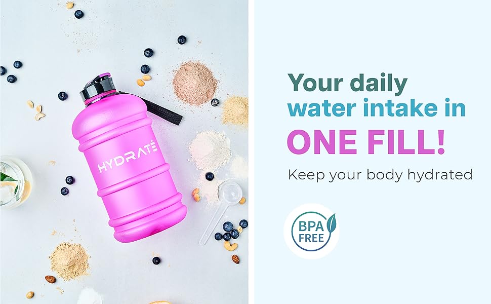 Фляга для води Hydrate XL 2,2 л - чорна, для спортзалу, спорту та подорожей, без BPA, міцна, 2200 мл