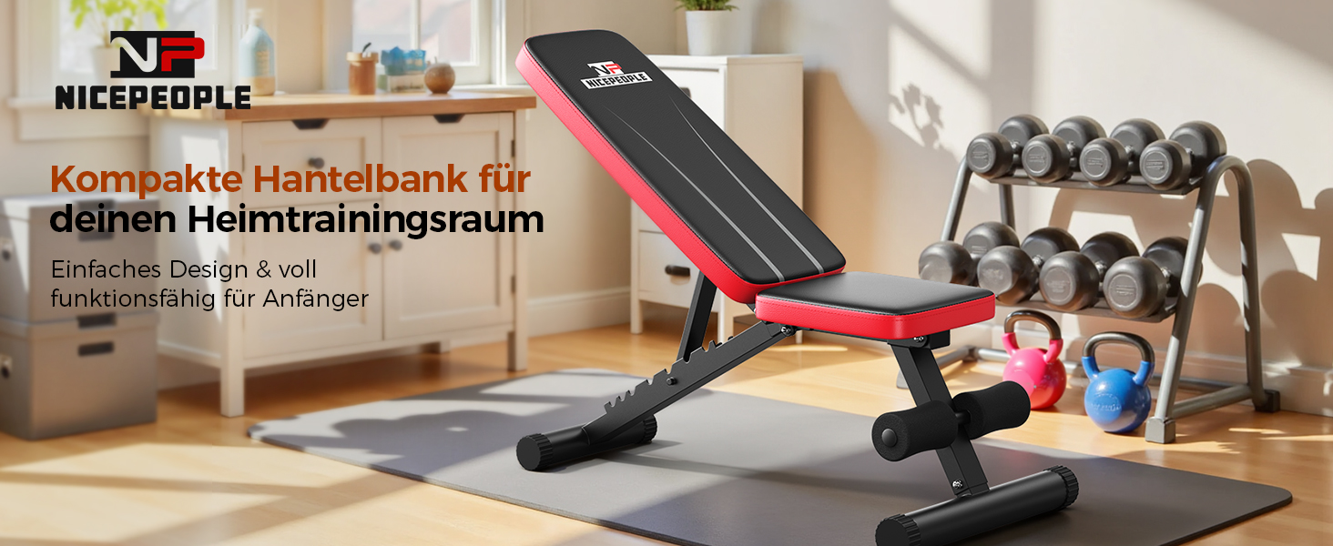 Базова лава для тренажерів Nicepeople з 8 рівнями нахилу, 300 кг, для дому, регульована, складана, для грудей, плечей, рук, м'язів