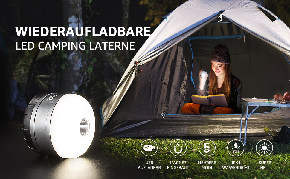 LED кемпінговий ліхтар, перезаряджуваний пошуковий прожектор, портативний та зручний, з гачком, 3 режими яскравості, регульований, аварійне освітлення для відключень електроенергії, походів, кемпінгу, надзвичайних ситуацій