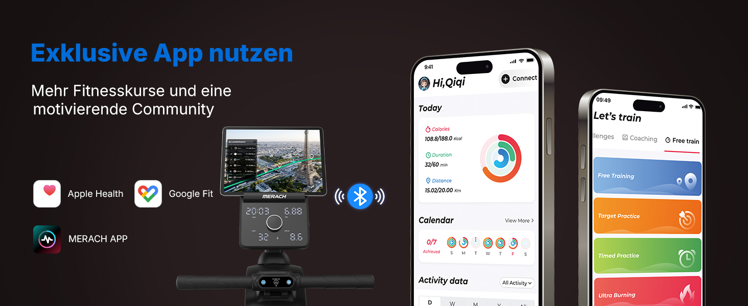 Гребний тренажер MERACH для дому з магнітним опором 60 кг, автоматичною регулюванням, LED-дисплеєм та подвійними дерев'яними рейками (R21)
