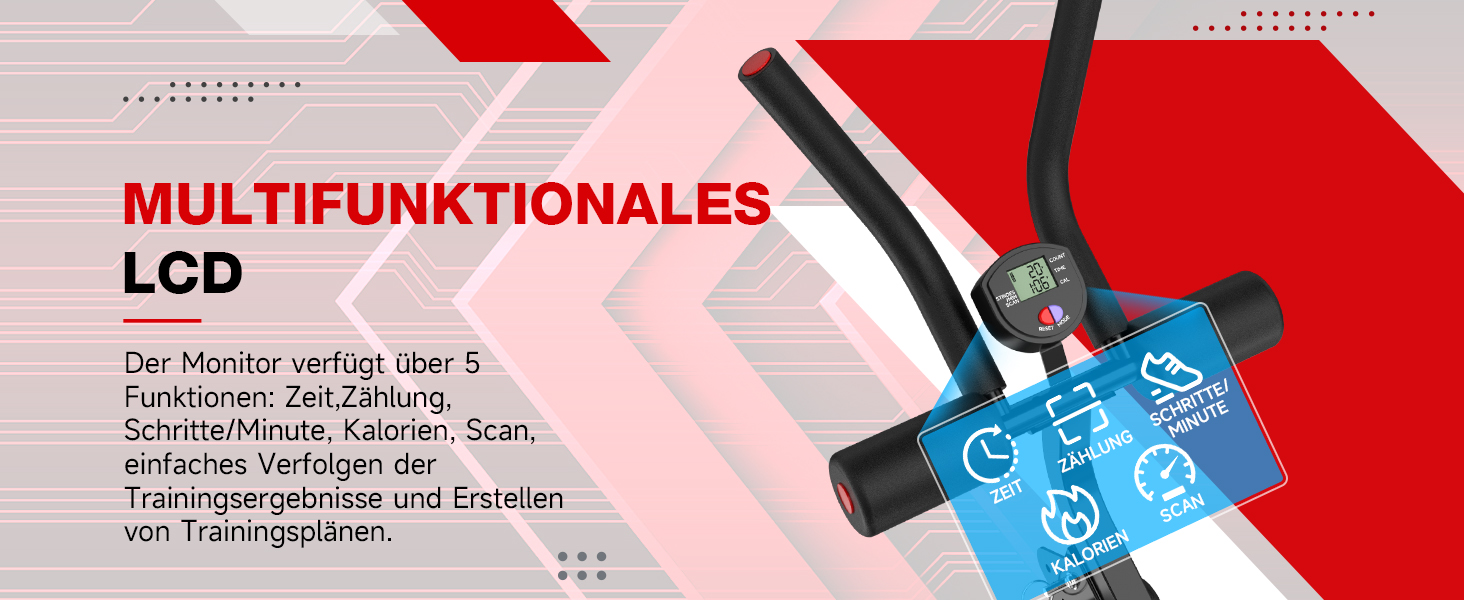 Тренажер для пресу з LCD-монітором для дому. Багатофункціональний тренажер для всього тіла, до 150 кг. Чорно-червоний.