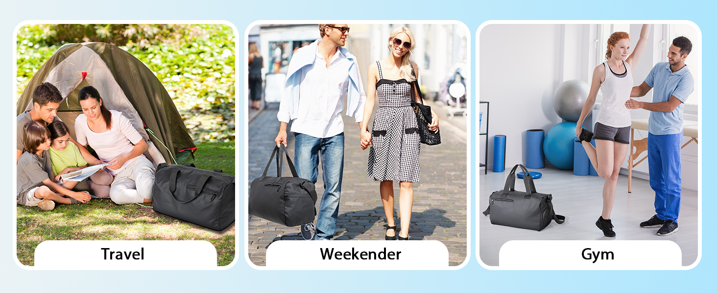 Спортивна сумка Romon для подорожей та тренувань з відділенням для взуття та мокрих речей, чорна, 39 × 23 × 22 см