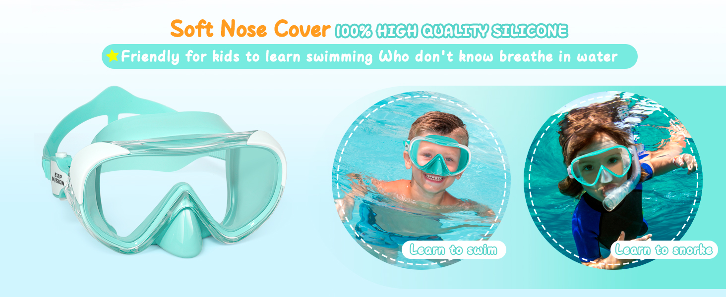 Дитячі окуляри для плавання Kinder Taucherbrille 180° Антифог, маска для снорклінгу, зелений м'ятний колір (4-15 років)