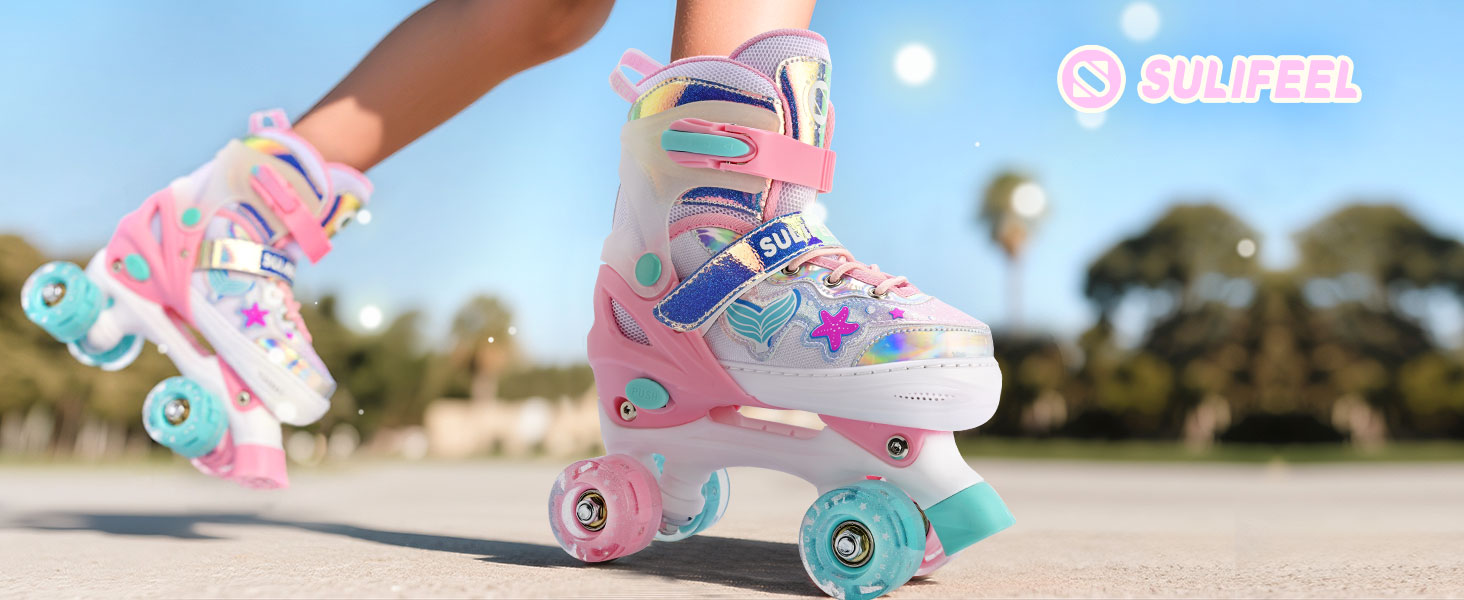 Роликові ковзани SULIFEEL для дівчаток та дітей з підсвічуванням, регульовані, 4 розміри, для малюків та початківців (Червоний, M (32-36))