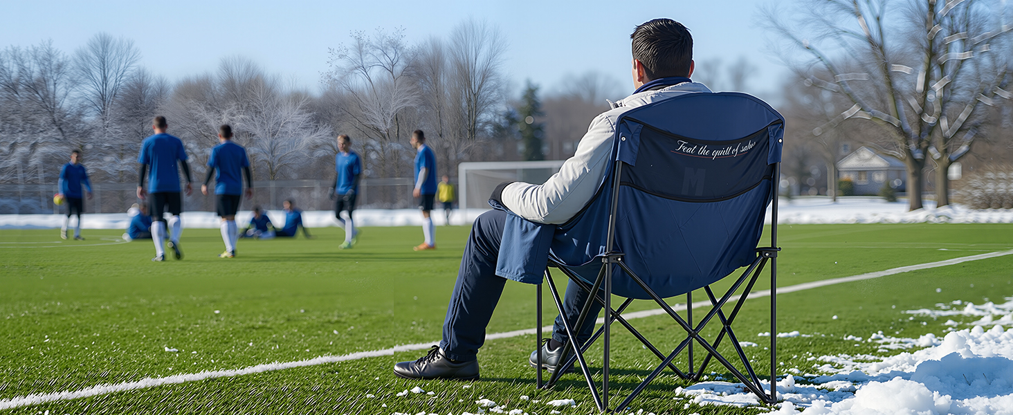 Обідній стілець для кемпінгу OVERMONT з підігрівом XL, розкладний, для відпочинку на природі, риболовлі, блакитний
