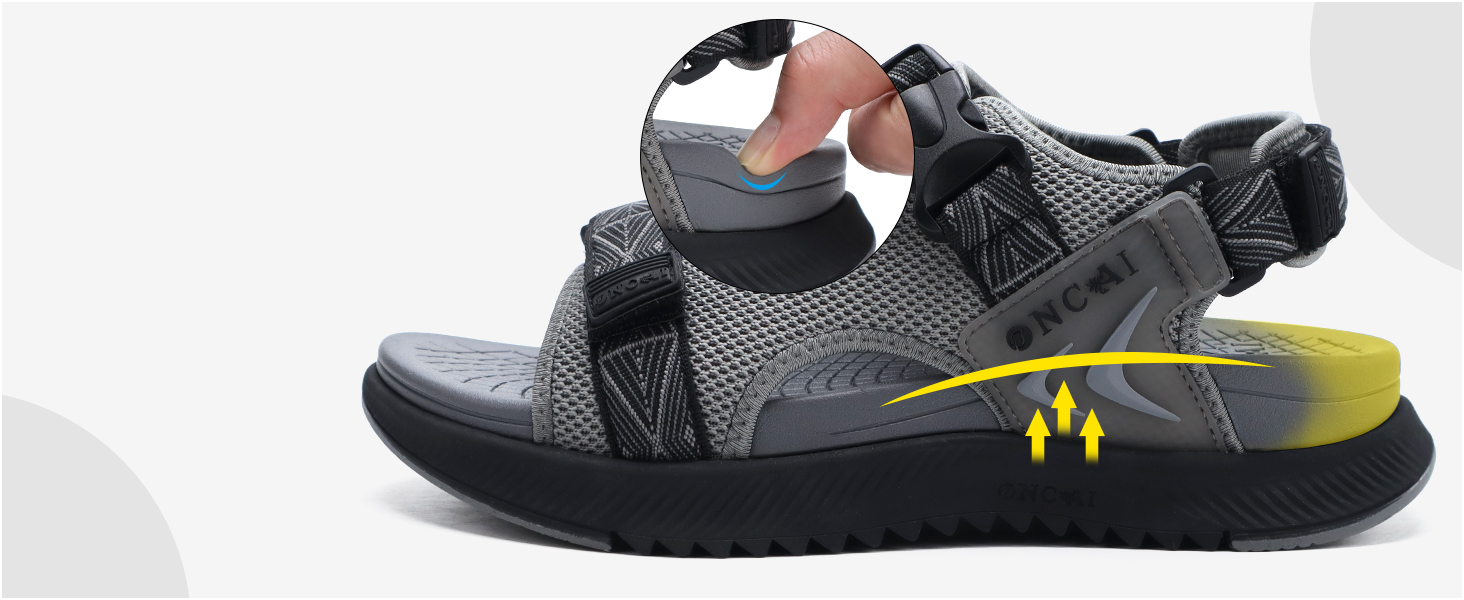 Чоловічі сандалії ONCAI Wandersandalen: сірі сандалії для піших прогулянок, пляжу та водних видів спорту з регульованими ремінцями, розмір 48 EU