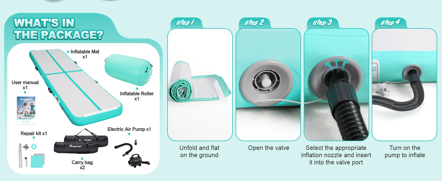 FBSPO Гімнастичний надувний мат для гімнастики та йоги з повітряною ролою, 300x100x10 см, чорно-фіолетовий