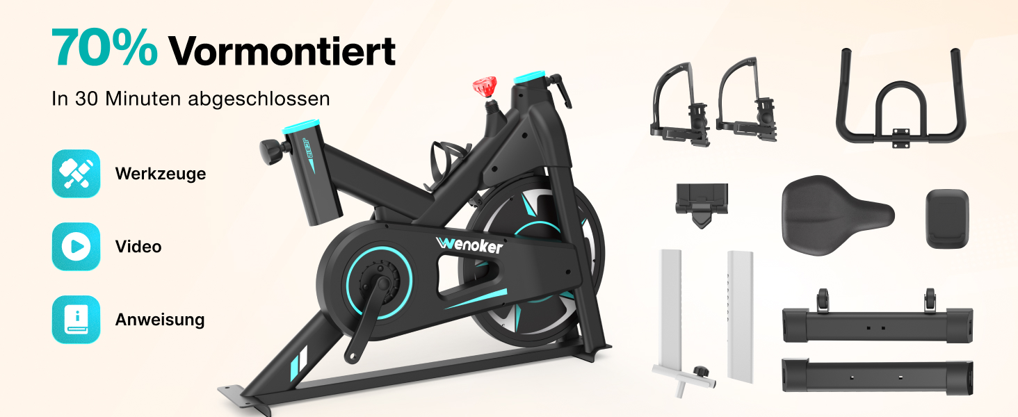 WENOKER Велотренажер для дому з магнітним опором, Indoor Bike з LCD-монітором, тиха робота, важке махове колесо, турецький колір