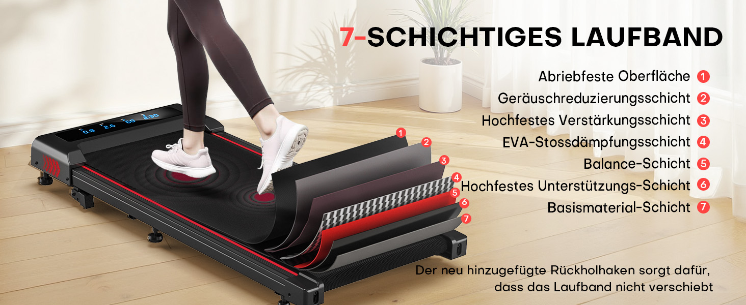 Бігова доріжка Walking Pad для дому з нахилом 9%, потужність 2.5HP, швидкість 1-10 км/год, LED-дисплей, 12 програм, до 150 кг (Чорно-червона)