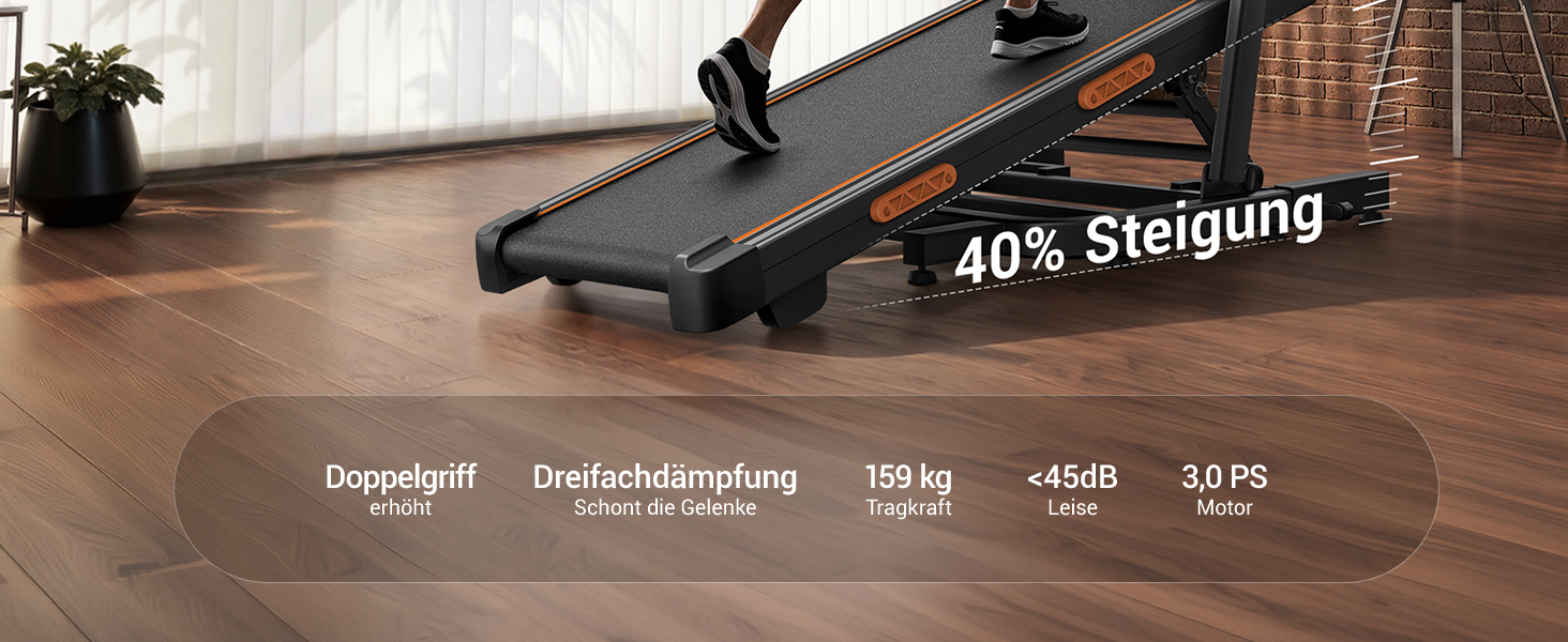 Бігова доріжка LONTEK Walking Pad з нахилом 40%, компактна доріжка для дому, швидкість до 10 км/год, чорна
