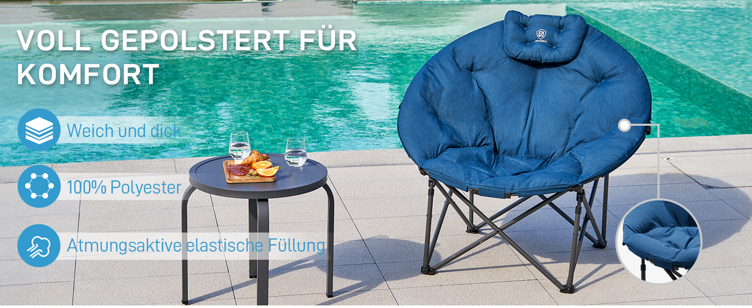 Крісло для кемпінгу EVER ADVANCED Luxus Moonchair XXL - велике розкладне крісло для відпочинку, 150 кг, блакитне