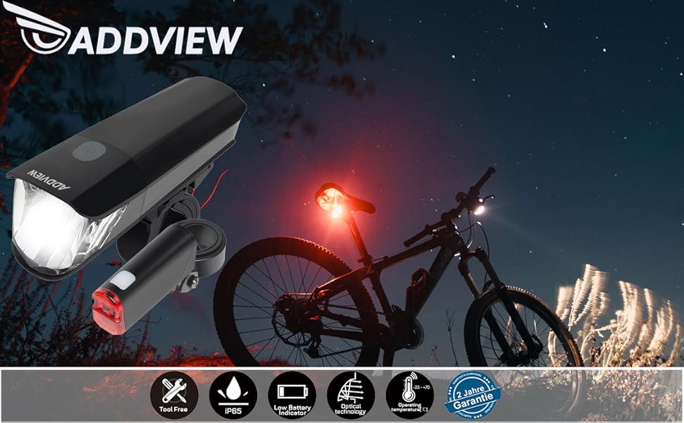 Набір велосипедних ліхтарів 40 Lux Stellar: переднє та заднє світло, сертифіковане StVZO, водонепроникне, LED з індикатором заряду батареї, для щоденного використання та їзди на роботу