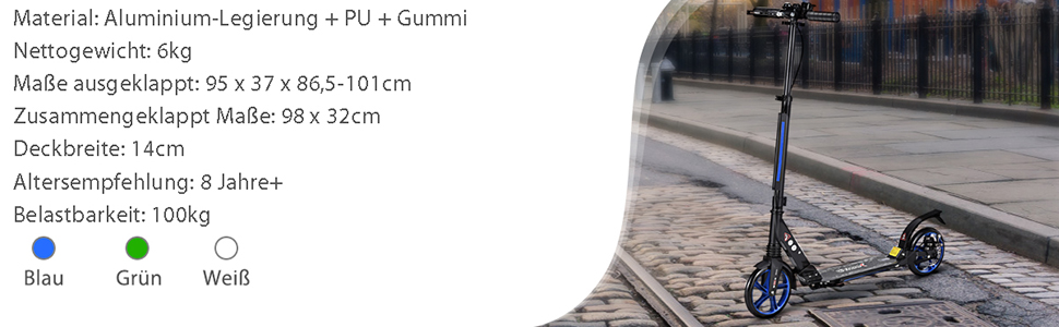 COSTWAY Розкладний електросамокат з дзвіночком та підніжкою, регульована висота керма, для дітей та дорослих (блакитний)